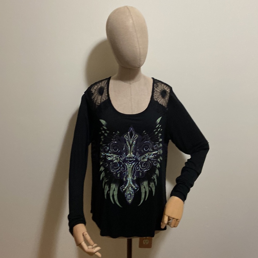 Harley Davison long sleeve sequin,and lace black shirt.   D25